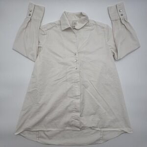 Marla Wynne Shirt Womens XS Cream Tunic Button Front High Low Hem Long Sleeve